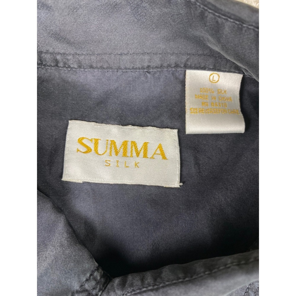 Summa Silk Button Down Shirt Mens L Gray Textured 100% Silk Long Sleeve Pocket - Picture 4 of 8